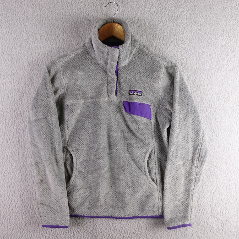 Patagonia Re-Tool Snap-T Fleece Pullover Grey Purple Women Small Hiking Camp